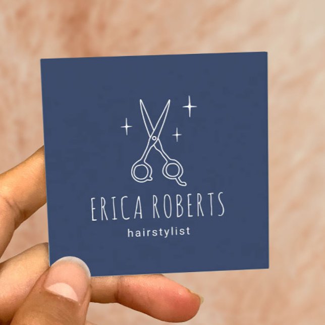 Navy Haar Stylist Minimalistische Schere Schönheit Quadratische Visitenkarte (Von Creator hochgeladen)