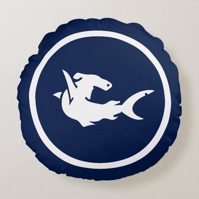 Navy Hammerhai Rundes Kissen (Vorderseite)