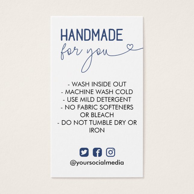 Navy Handmade for you Wash Instructions (Vorderseite)