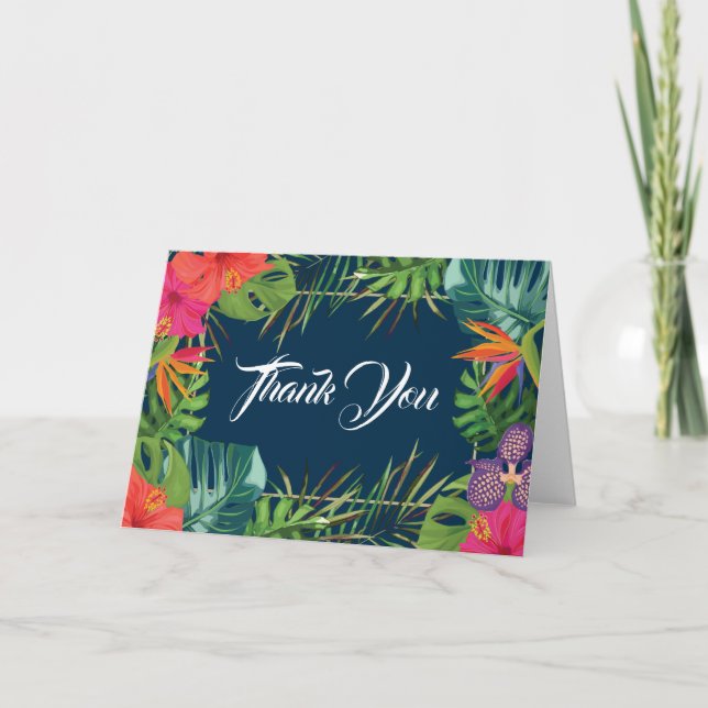 Navy Havana Nights Floral Tropical Danke Karte (Vorderseite)