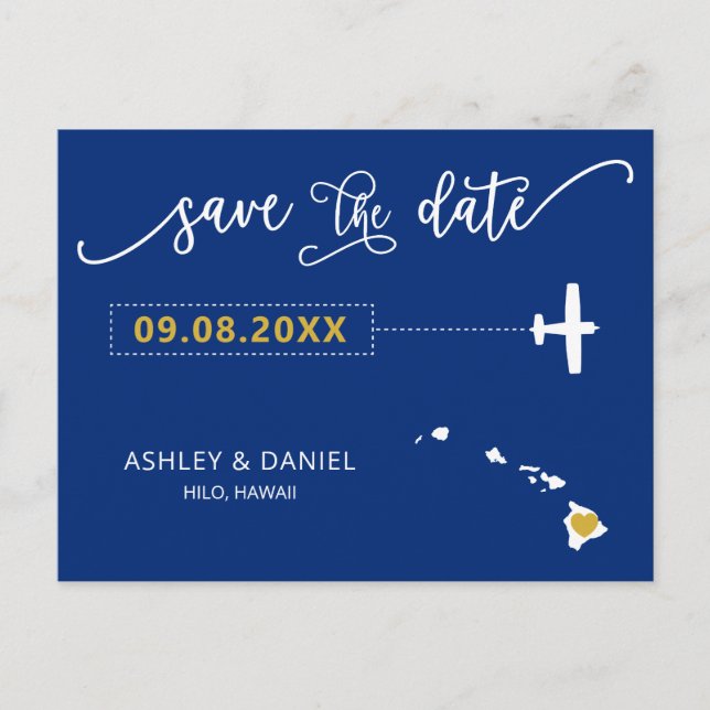 Navy Hawaii Hochzeit Speichern Sie die Datumskarte Postkarte (Vorderseite)