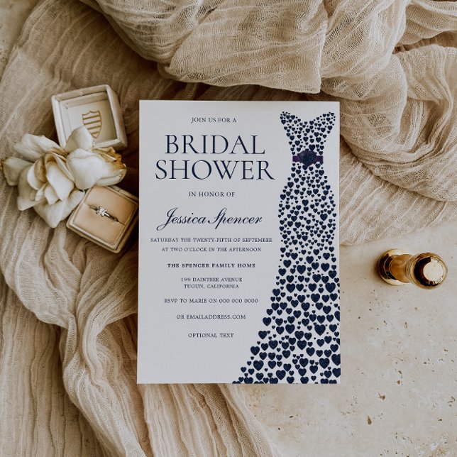 Navy Heart Dress Elegantes Brautparty Einladung (Von Creator hochgeladen)