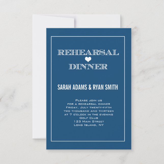 Navy Heart Wedding Rehearsal Dinner Invitations Einladung (Vorderseite)
