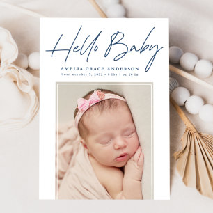 Navy Hello Baby 2 Photo Birth Ankündigung