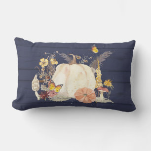 Navy Herbst Pumpkin Wildblume Blue Wood Lendenkissen