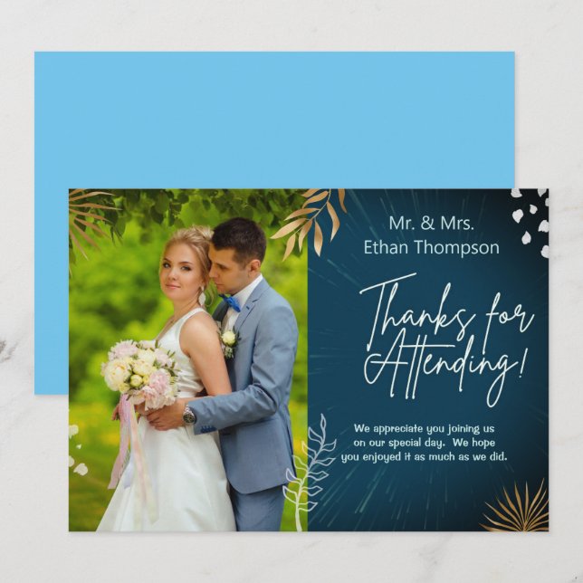 Navy Hochzeitscoupel Foto Vielen Dank Flat Card Dankeskarte (Vorne/Hinten)