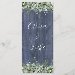Navy Holz Eukalyptus Hochzeitsmenü   Rustikale Blu Menükarte