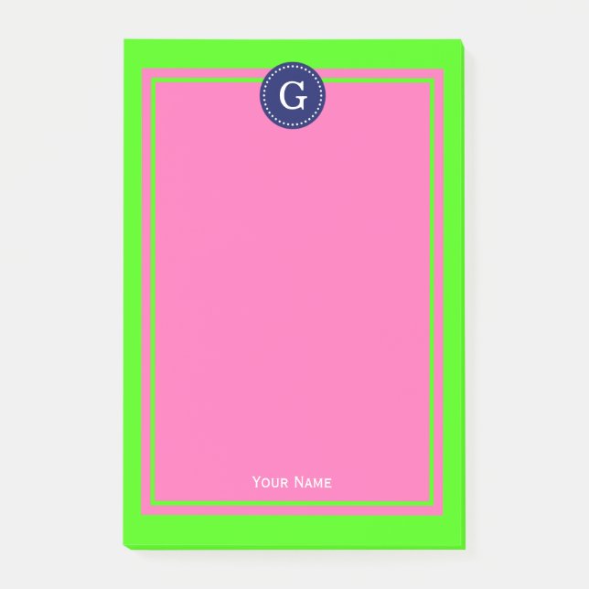 Navy Hot Pink Gerahmt 1I Monogramm Post-it Klebezettel (Vorderseite)