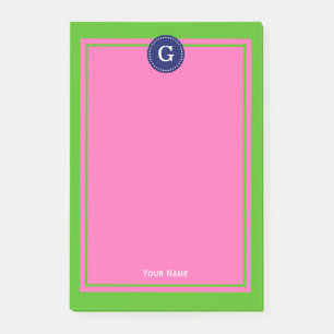 Navy Hot Pink Gerahmt 1I Monogramm Post-it Klebezettel