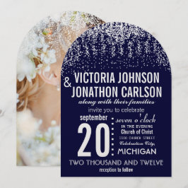 Navy Ihr Foto Confetti ModernTypografie Einladung