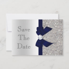 Navy Imitats Bow & Diamonds Silver Save the Date