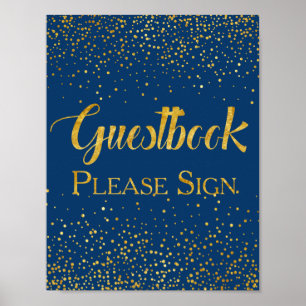 Navy Imitats Gold Glitzer Confetti Wedding Gästebu Poster