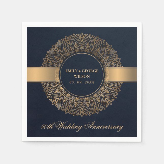 NAVY IMITATS GOLD MANDALA JEDES JAHR 50. JAHR SERVIETTE (Vorderseite)