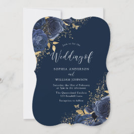 Navy Indigo Blue Rose Blume Elegante Hochzeit Einladung
