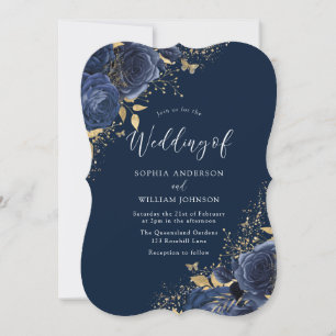 Navy Indigo Blue Rose Blume Elegante Hochzeit Einladung