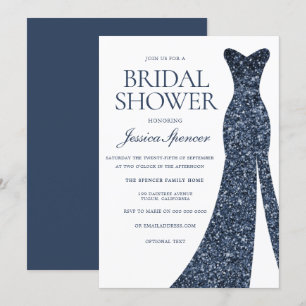 Navy Indigo Blue Sparkle Dress Brautparty V2 Einladung