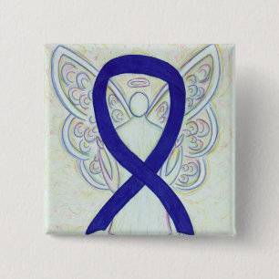 Navy, Indigo, Dark Blue Awareness Ribbon Angel But Button