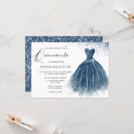 Navy Indigo Glitzer Dress Gown Quinceanera Party Einladung