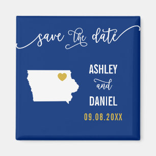 Navy Iowa Hochzeit Speichern Sie die Datumskarte Magnet