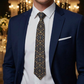Navy Jacobean Blumen-Damask Krawatte