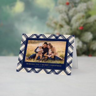Navy Karo Frohe Weihnachten Familienfoto
