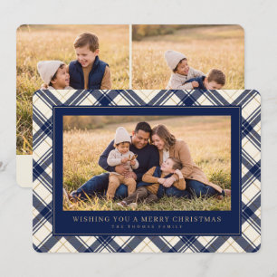 Navy Karo Frohe Weihnachten Familienfoto