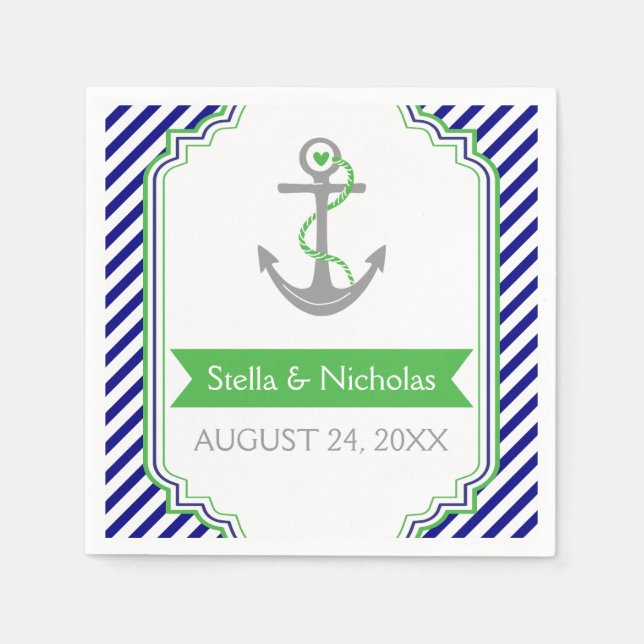 Navy, Kelly Green Anker nautische Hochzeit Serviette (Vorderseite)