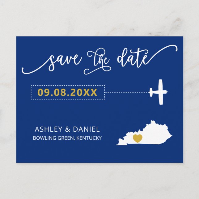 Navy Kentucky Wedding Save the Date Map Postcard Postkarte (Vorderseite)