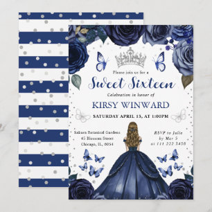 Navy Kleid Blonde Prinzessin Sweet 16 Einladung