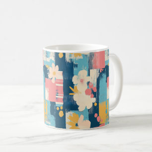 Navy-Korallen-Türkisfarbenes Farbblock-Blumenmuste Kaffeetasse