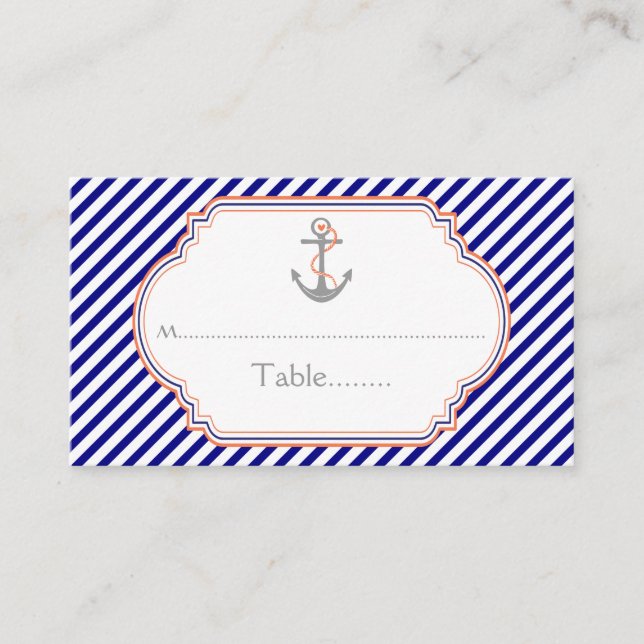 Navy Korallenanker nautische Hochzeitsstiftung Pla Platzkarte (Vorderseite)