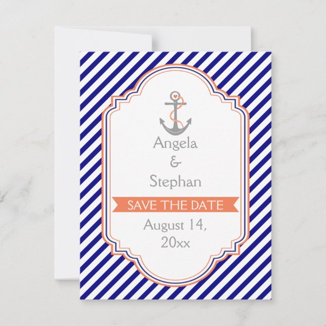 Navy, Korallenhochzeit Sichern Sie das Datum Save The Date (Vorderseite)