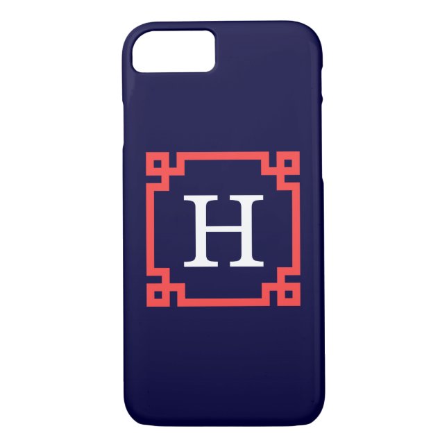 Navy, Korallenroter griechischer Schlüsselrahmen # Case-Mate iPhone Hülle (Rückseite)
