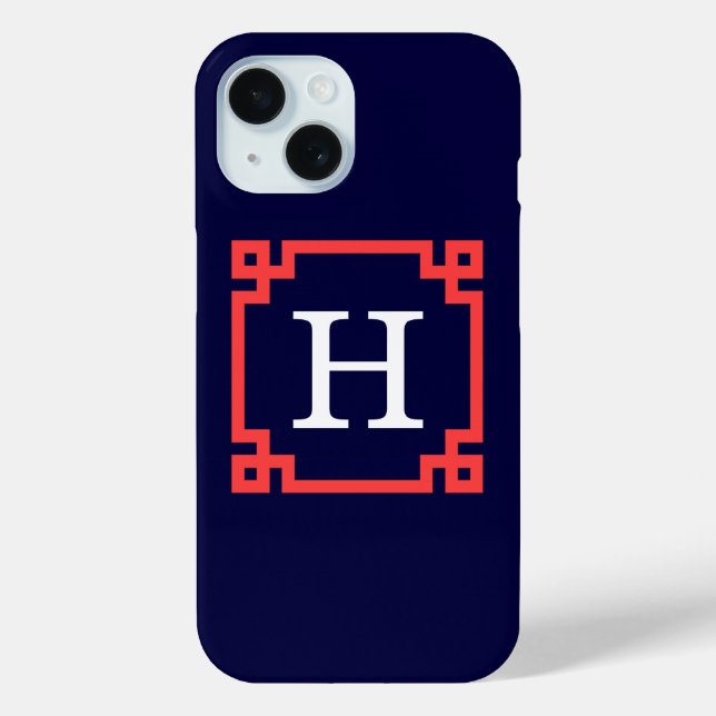 Navy, Korallenroter griechischer Schlüsselrahmen # Case-Mate iPhone Hülle (Rückseite)