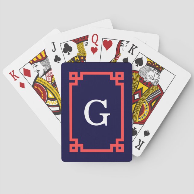 Navy, Korallenroter griechischer Schlüsselrahmen # Spielkarten (Rückseite)