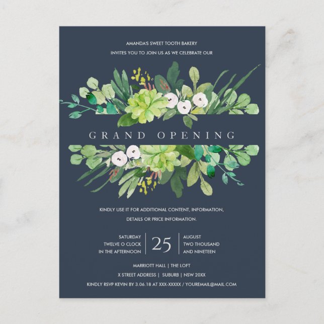 NAVY KRAFT FOLIAGE FRAME GRAND ÖFFNUNGSZEREMONIE POSTKARTE (Vorderseite)