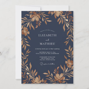 Navy Kupfer-Laub-Eukalyptus-Hochzeit Einladung
