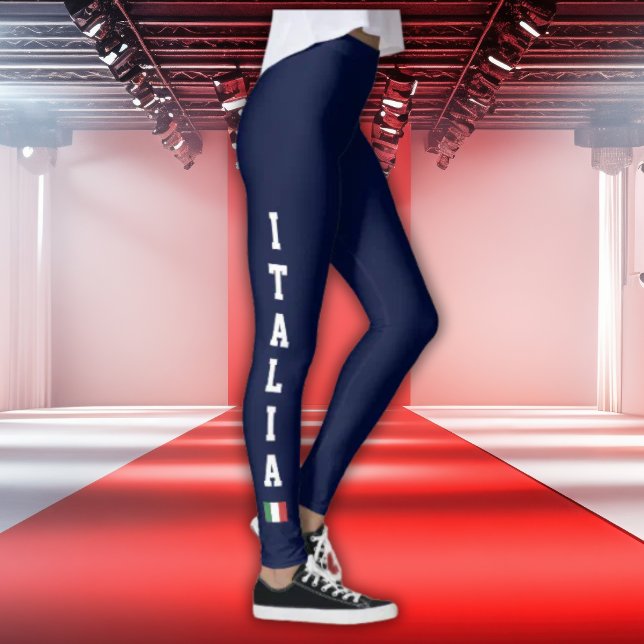 Navy Leggings with Vertical Italia & Italy Flag (Navy Leggings with white vertical athletic ITALIA and Italian flag icon on both legs)