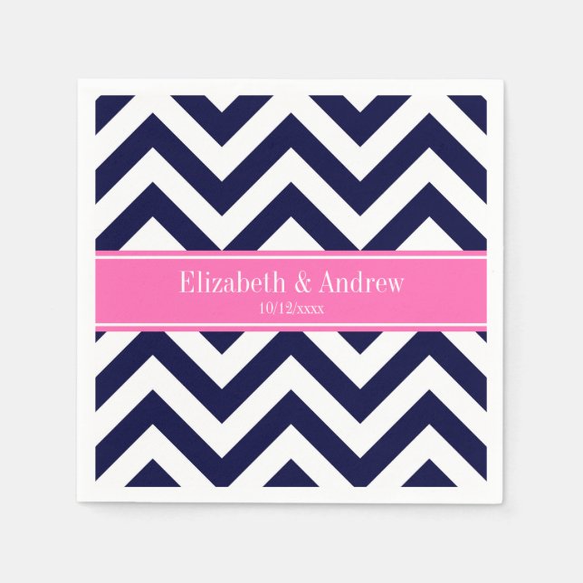 Navy LG Zickzack HotPink2 Quarzfolienname Monogram Serviette (Vorderseite)
