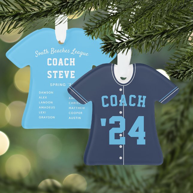 Navy & Light Blue Baseball Coach Team Jersey Ornament (Von Creator hochgeladen)