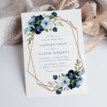 Navy & light blue floral geometric wedding einladung<br><div class="desc">Modernes Blumendesign mit geometrischem Rahmen mit Text in der Mitte. Sie können den Wortlaut,  die Textgröße,  die Farbe und den Schriftart dieser Vorlage ändern.</div>