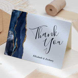 Navy Light Blue Gold Agate Wedding Vielen Dank Karte