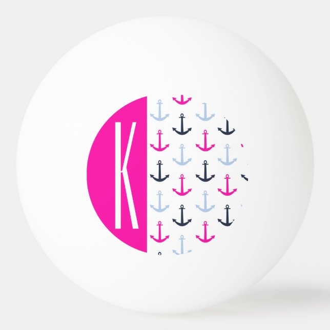 Navy, Light Blue und Hot Pink Nautical Anker Tischtennisball (Vorderseite)