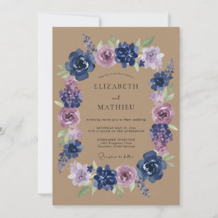 Navy-Lila-Blumen-Hochzeit Einladung