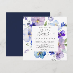 Navy Lila Mauve Pansy Viola Floral Brautparty Einladung