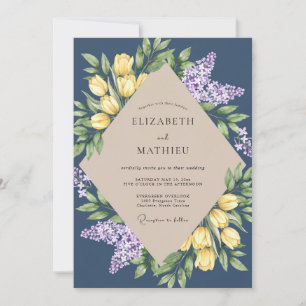 Navy Lila Tulpen Eukalyptus Hochzeit Einladung