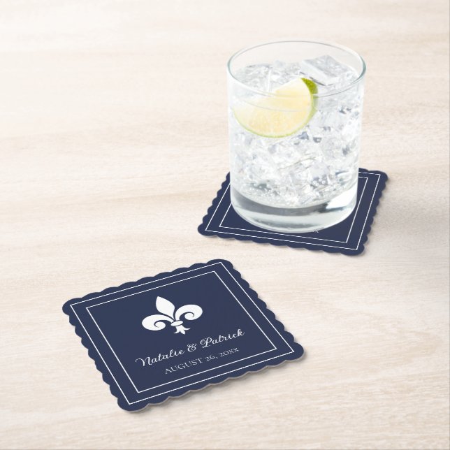 Navy Lilie Wedding Paper Untersetzer (Vor Ort)