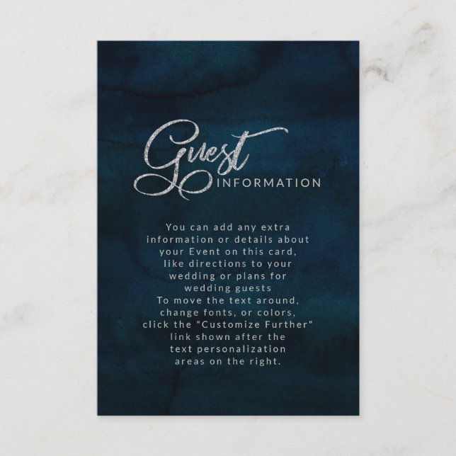 Navy Luster Dark Blue Elegant Hochzeitsinformation Begleitkarte (Vorderseite)
