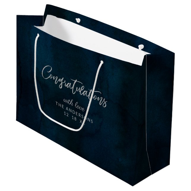 Navy Luster Dark Blue Herzlichen Glückwunsch Hochz Große Geschenktüte (Vorderseite Schrägansicht)