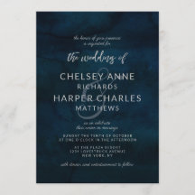 Navy Luster Dark Blue Silver Simple Modern Wedding